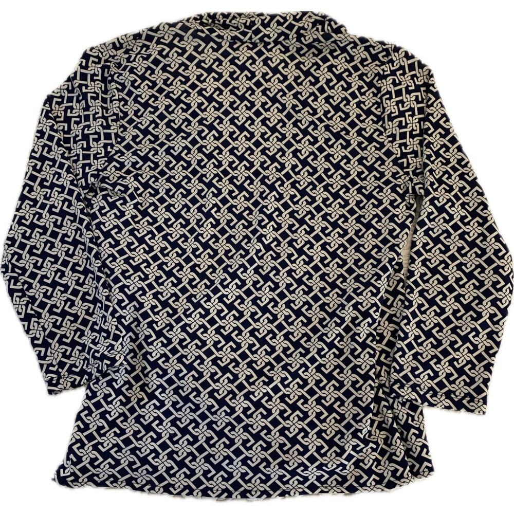 Talbots Faux Wrap 3/4 Sleeve Navy Chain Shirt Print Small Stretch Minimalist - Picture 6 of 12